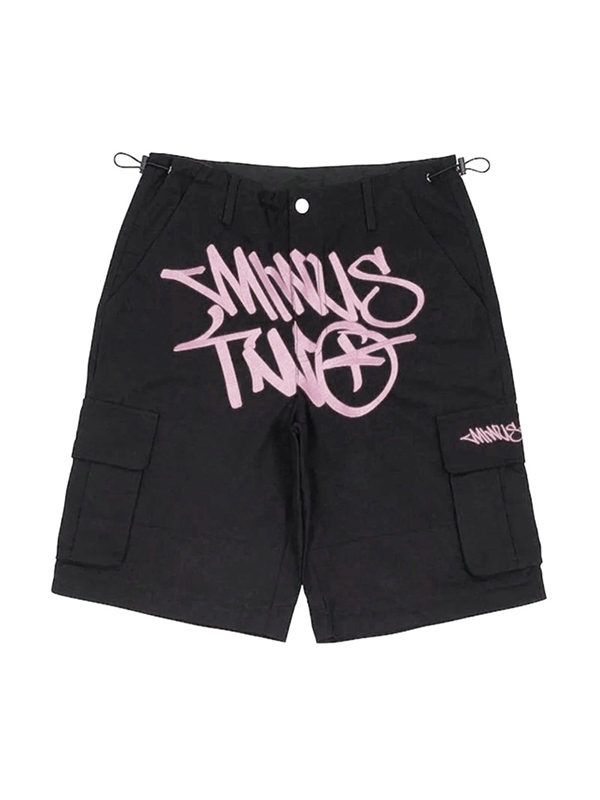 Hip Pop Contrast Letter Print Drawstring Shorts-1